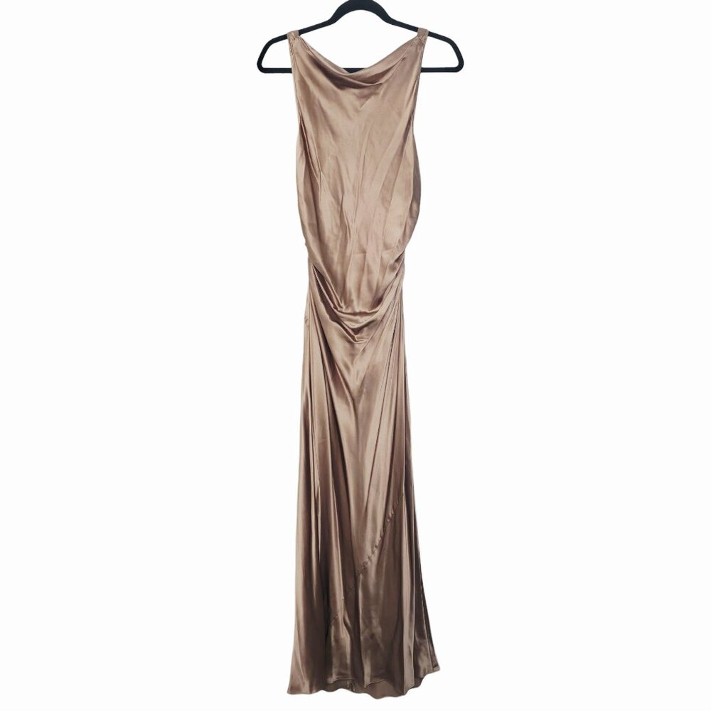 Reformation‎ Casette Midi Dress Croissant Brown Silk Cowl Neck Size 12 NWT - Picture 3 of 12